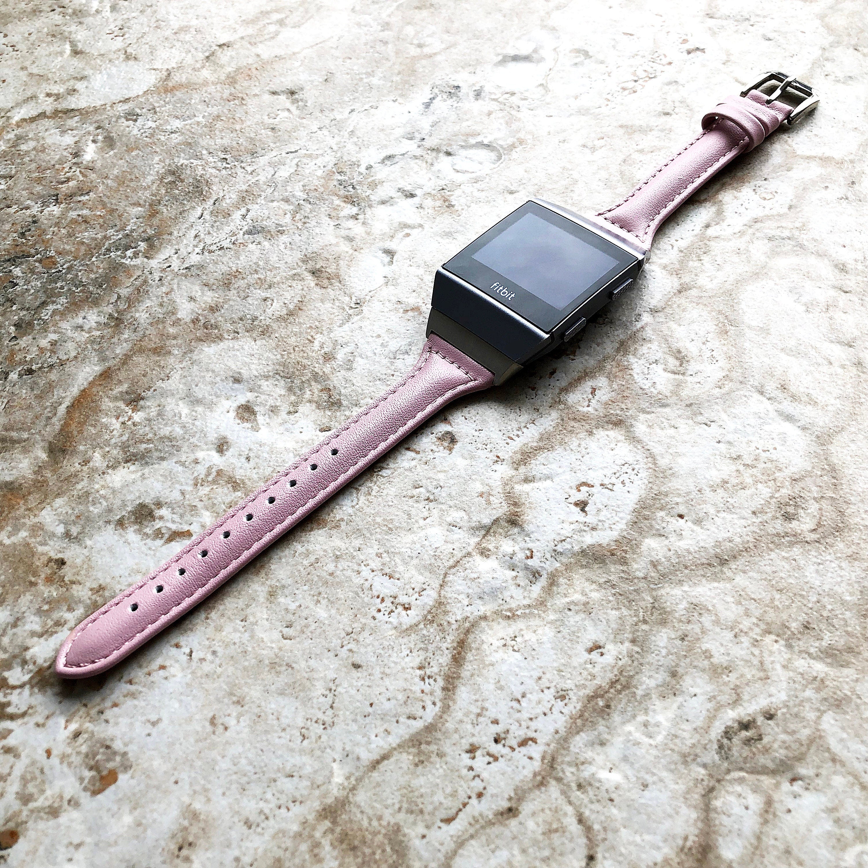 Fitbit Ionic Pink Color Slim Elegant Soft Leather Band Strap Bracelet for Smartwatch Quick Release Adapters in Silver Rose Gold Black